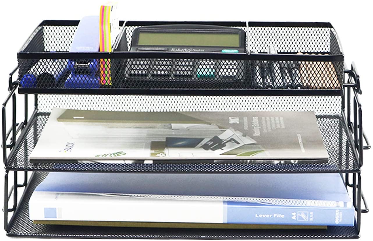 Desk Organizer Stacking Letter Tray Stackable Paper Trays Black Mesh Office File Organizer