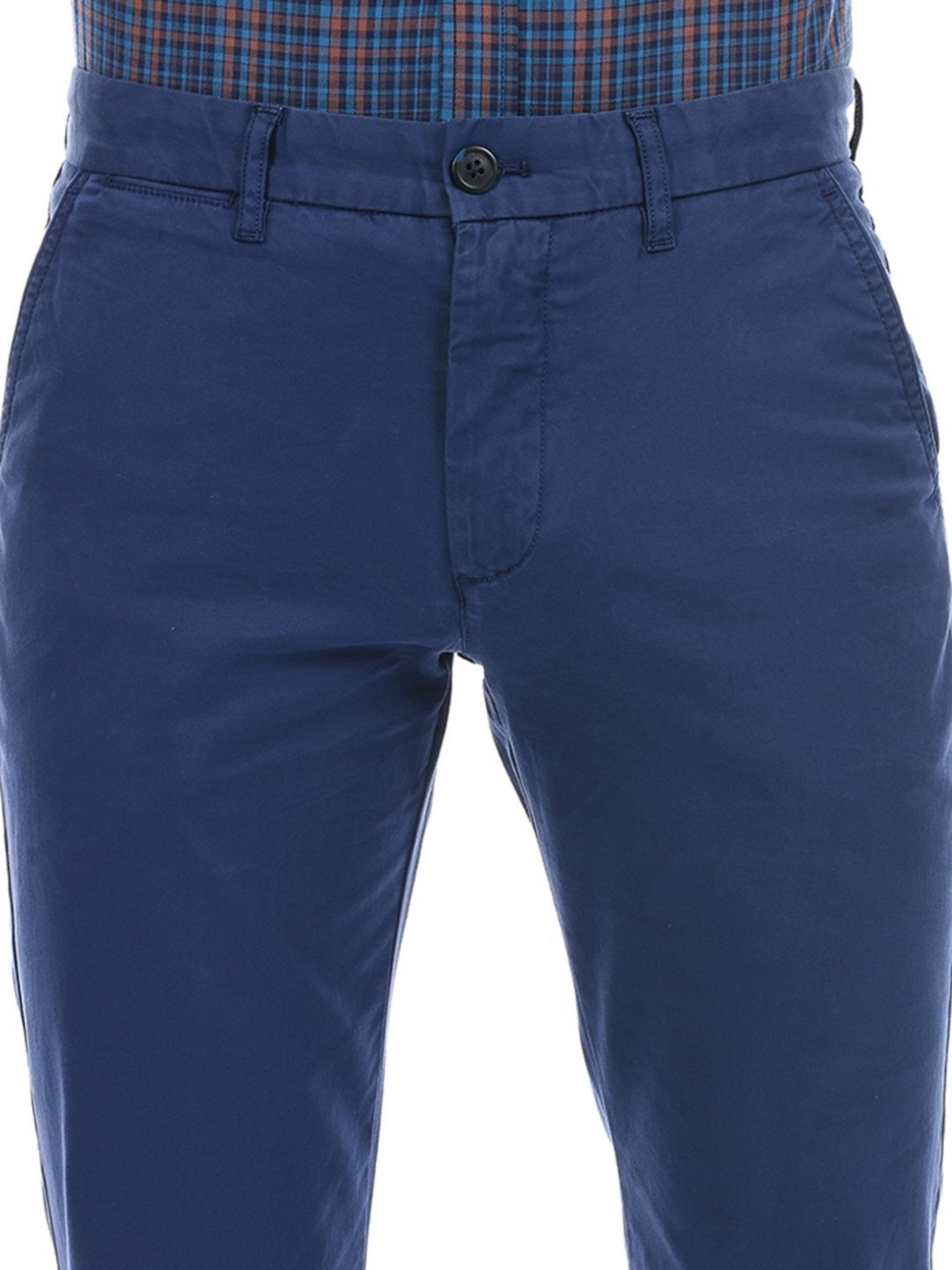 London Fog Navy Blue Regular Fit Trousers