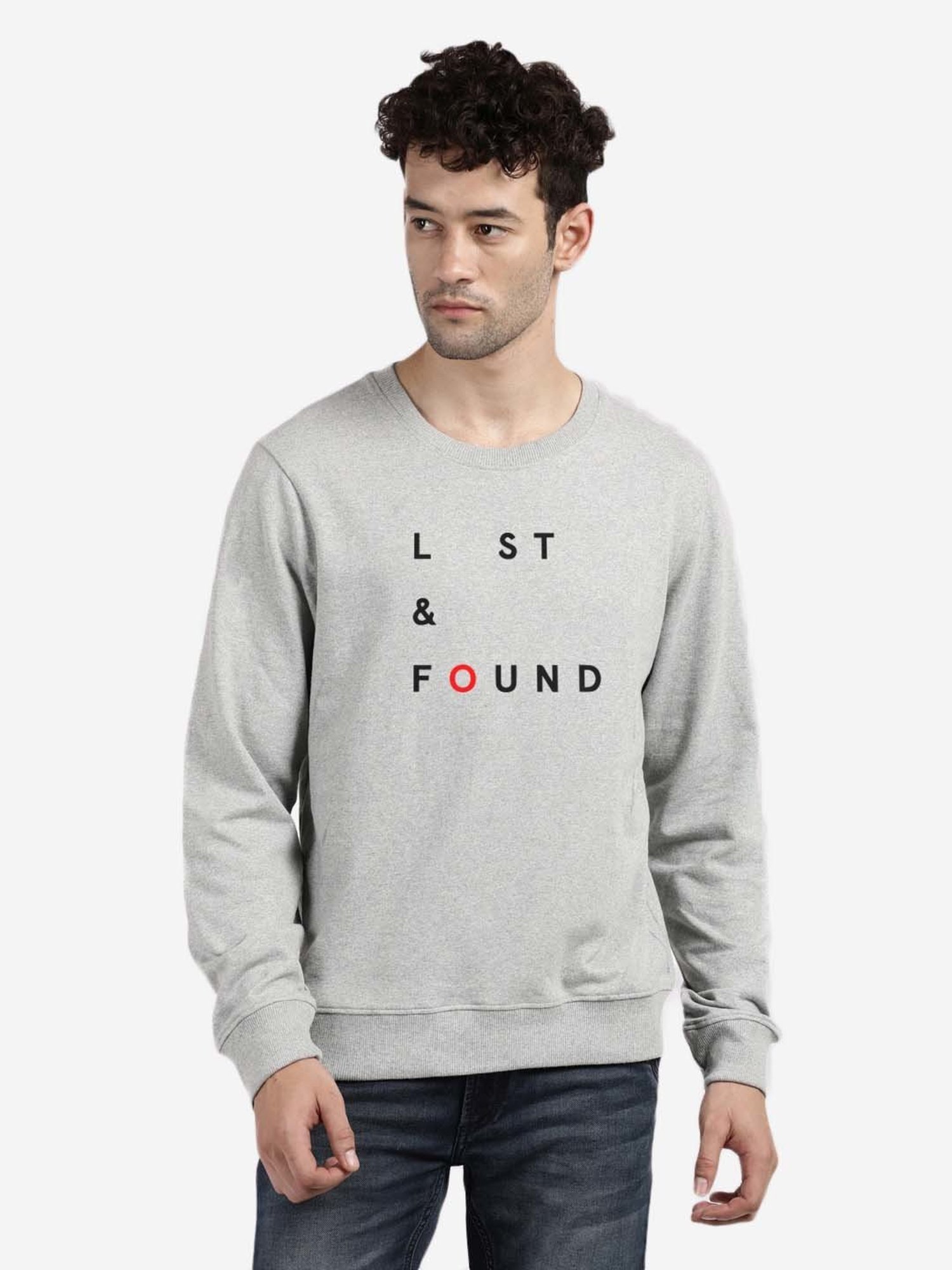 BLACK RADIO Grey Regular Fit Round Neck Printed Sweatshirt