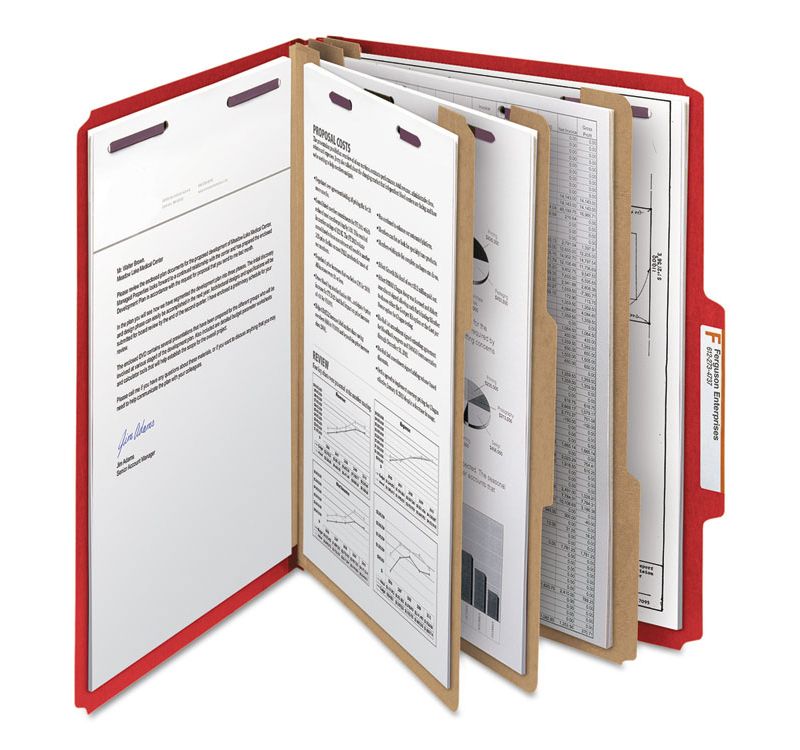 Smead 3" Expansion Folders with 2/5 Cut Tab Letter Eight-Section Bright Red 10/Box 14095