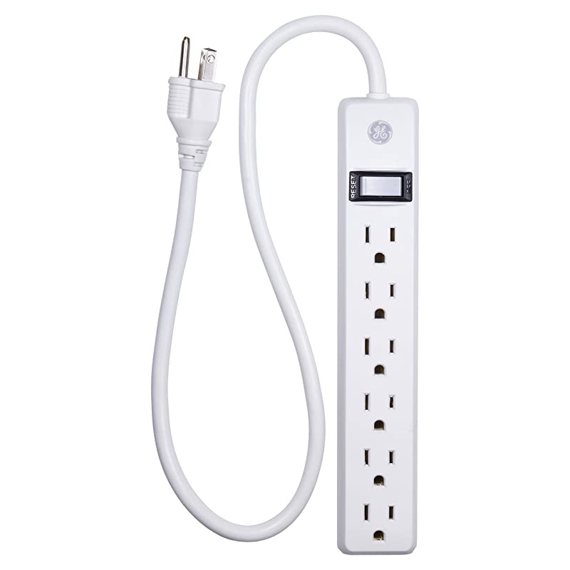 Strip with 6 Outlets 2 ft Cord Power Switch Integrated Circuit Breaker Overload Protection 15A 1800W UL Listed White 14830