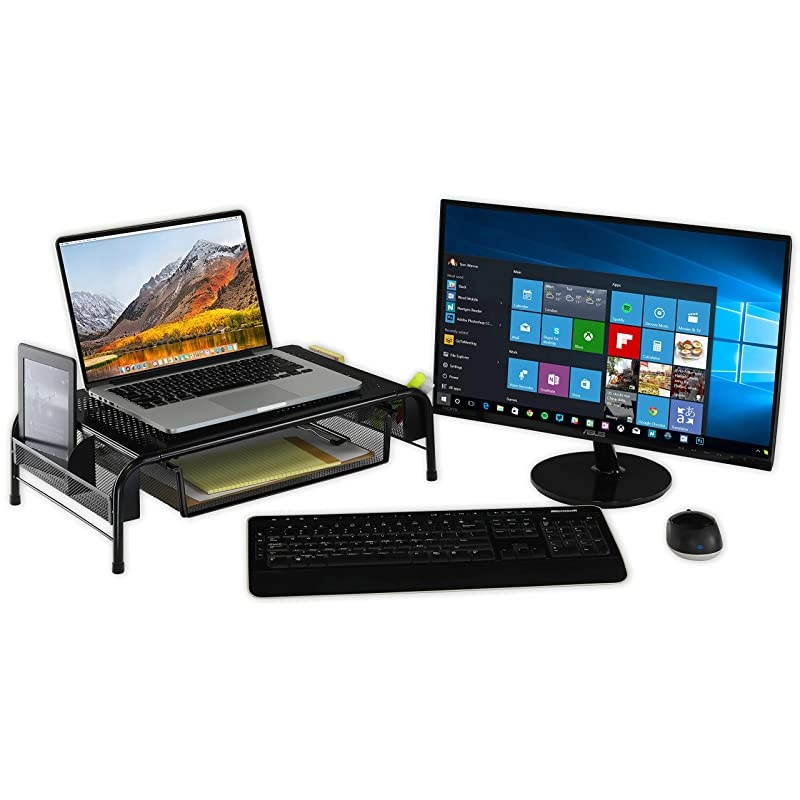 2PK Metal Desk Monitor Stand Riser with Organizer Drawer