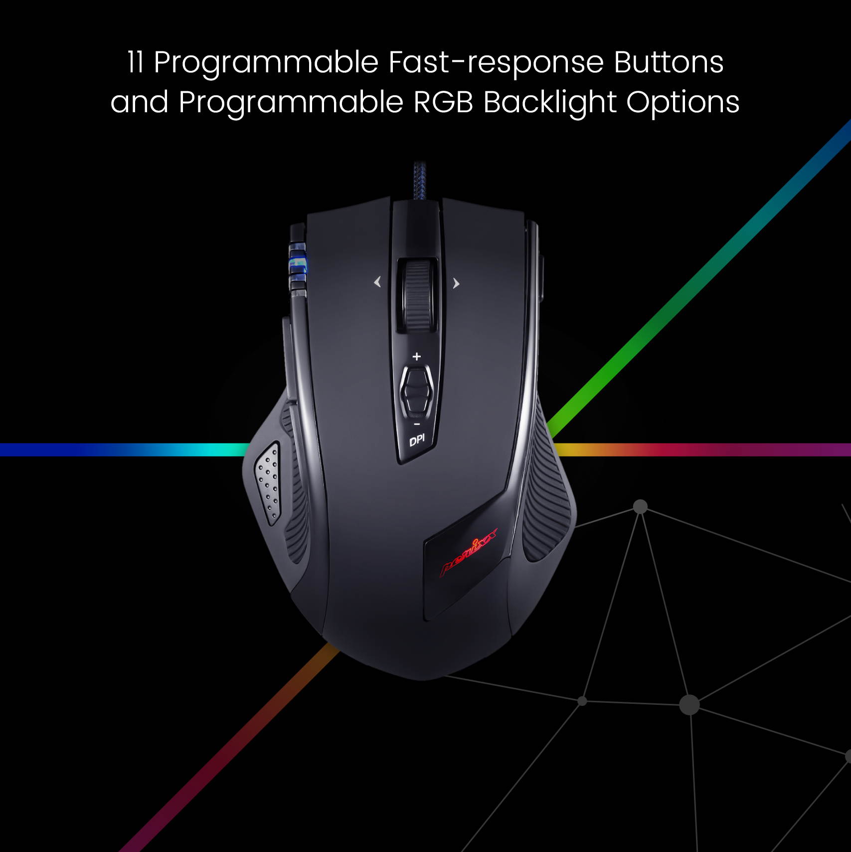 Perixx MX-2000B Ergonomic Laser Gaming Mouse, 11 Programmable Buttons, Adjustable Weight Cartridge, Customizable LED Colors, 500 to 5000 DPI Resolution