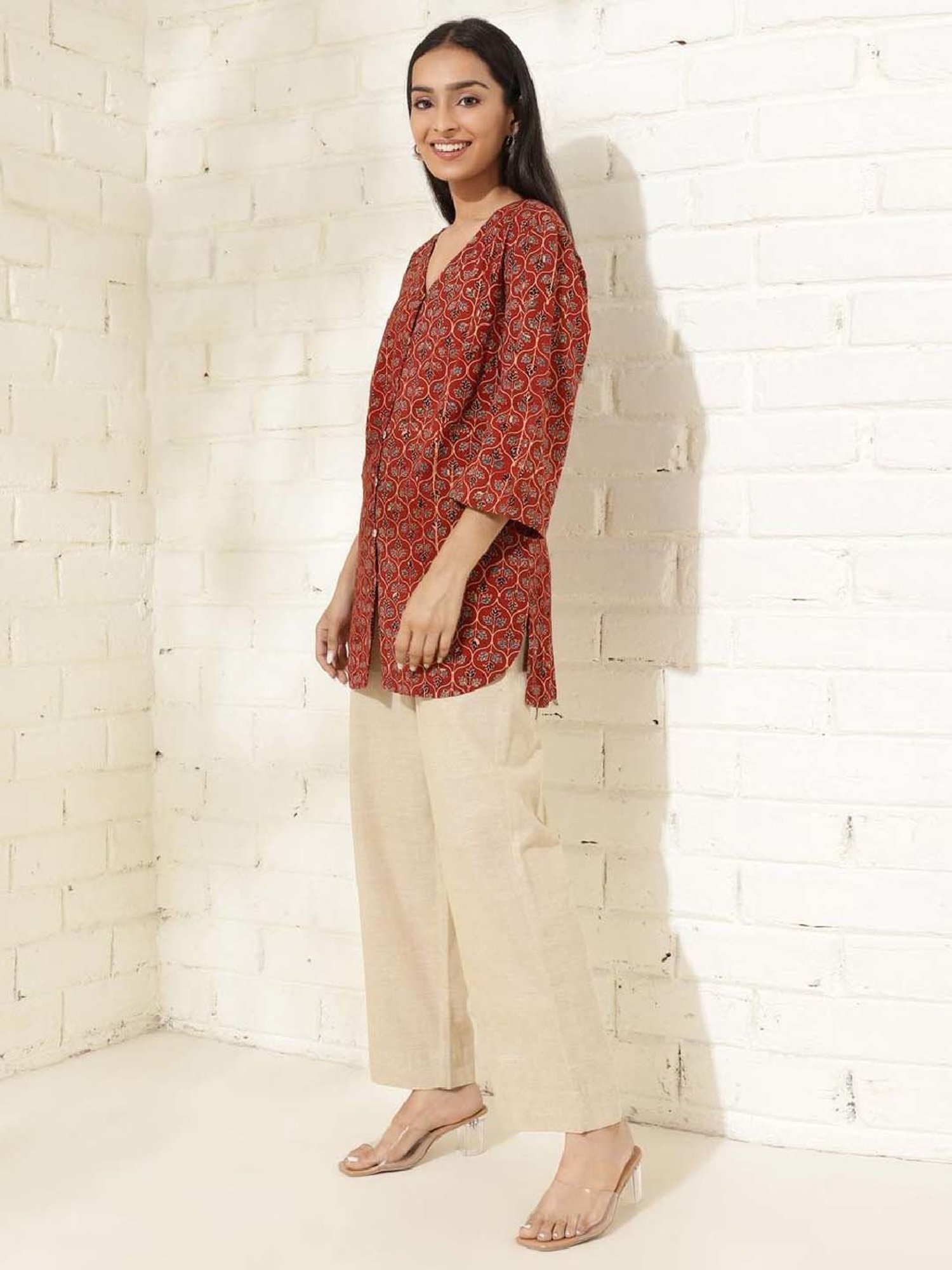 Fabindia Red Cotton Printed Top