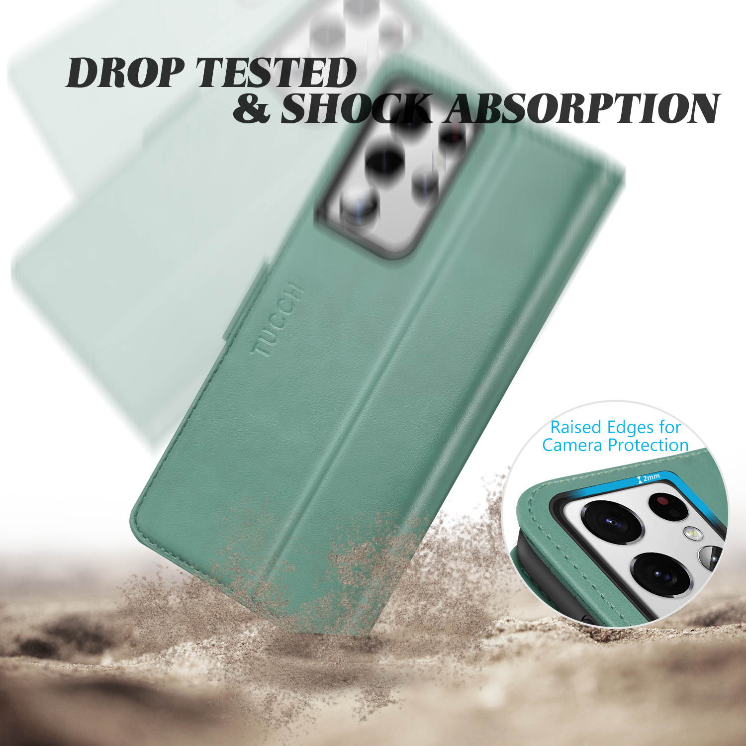 TUCCH Galaxy S21 Ultra Wallet Case, Magnetic Shockproof PU Leather Case with[Kickstand][RFID Blocking][TPU Shell] Protective Flip Cover Compatible with Galaxy S21 Ultra 5G (6.8''), Myrtle Green