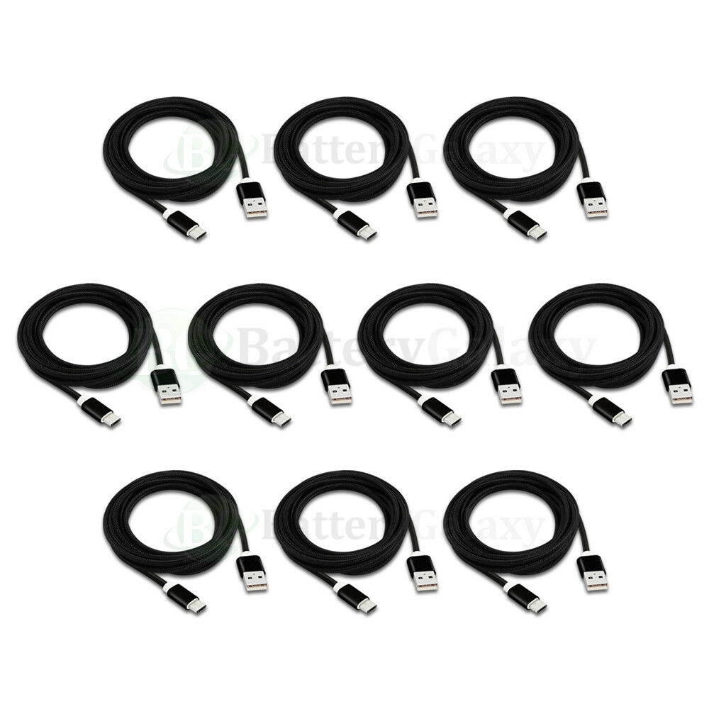 1-100 Lot USB Type C 10FT Braided Charger Data Cable Cord for Android Cell Phone