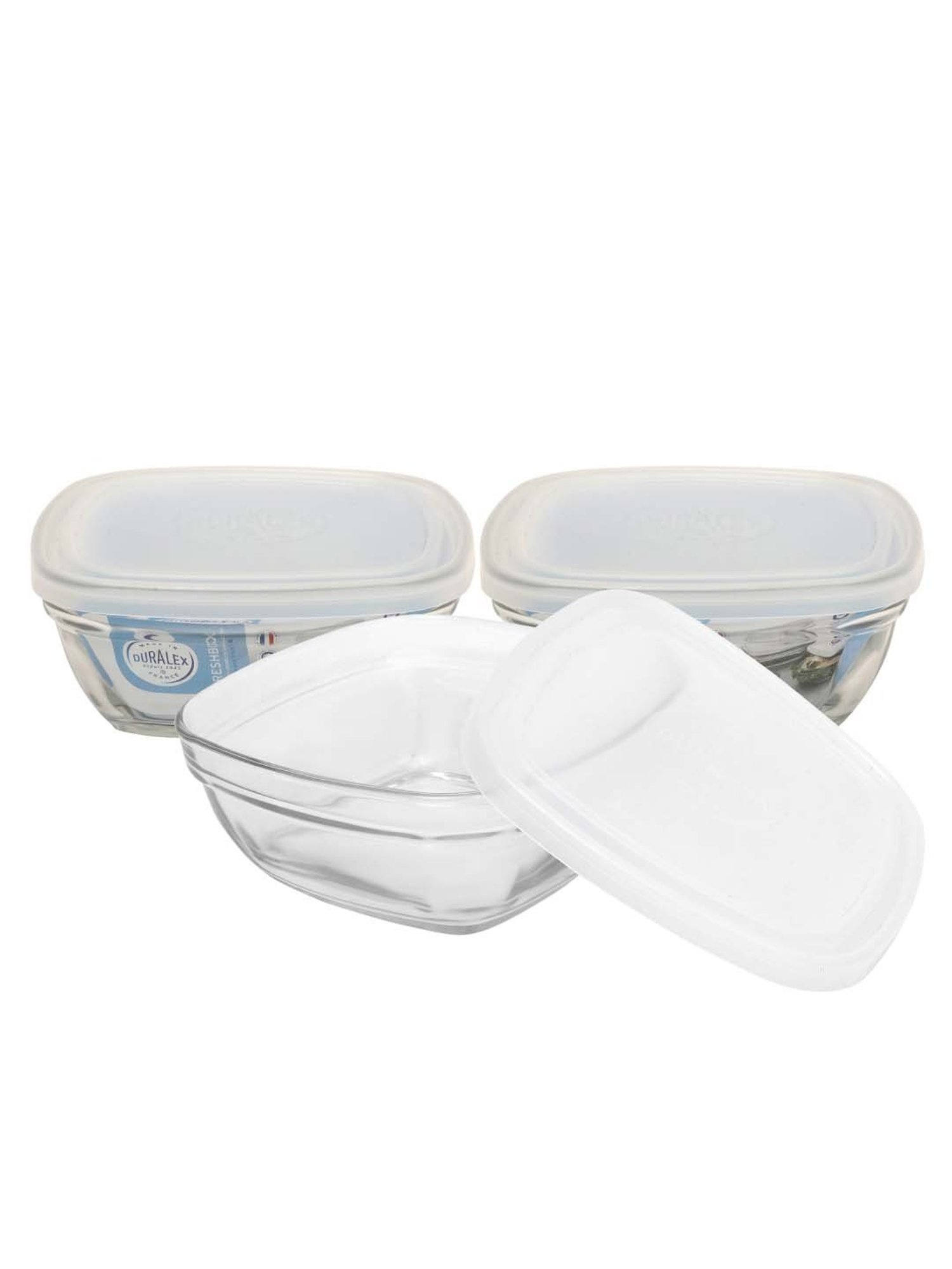 Duralex 'Freshbox' Transparent & White Glass 17 cm Container With Lid (0.61 L) - Set of 2