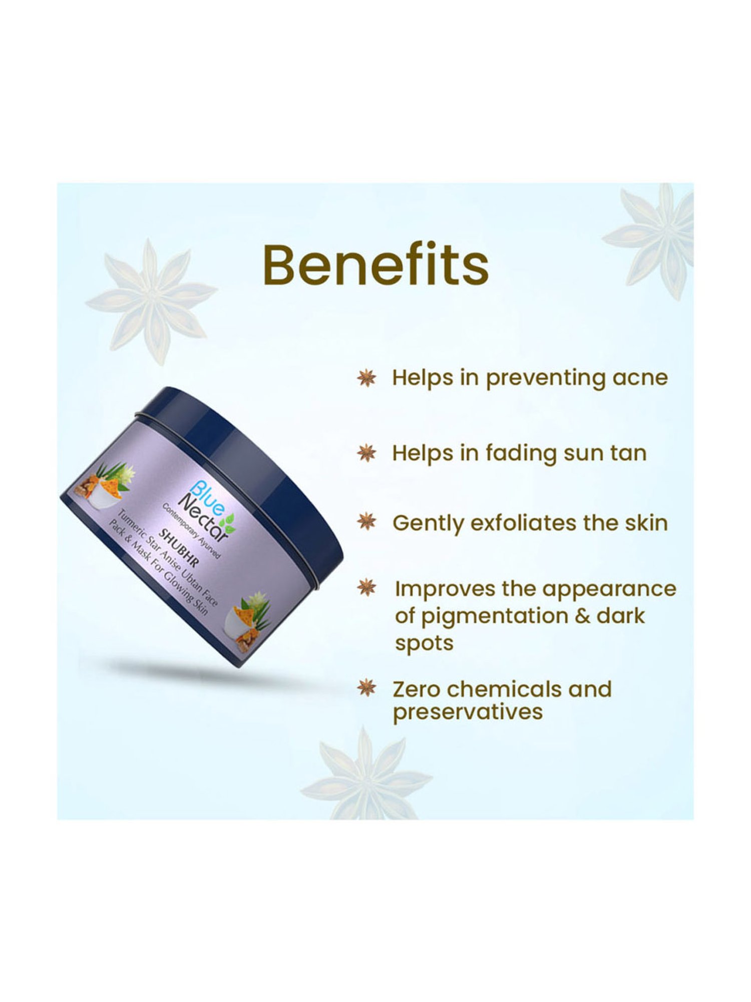Blue Nectar Turmeric Star Anise Ubtan Face Pack & Mask - 100 gm