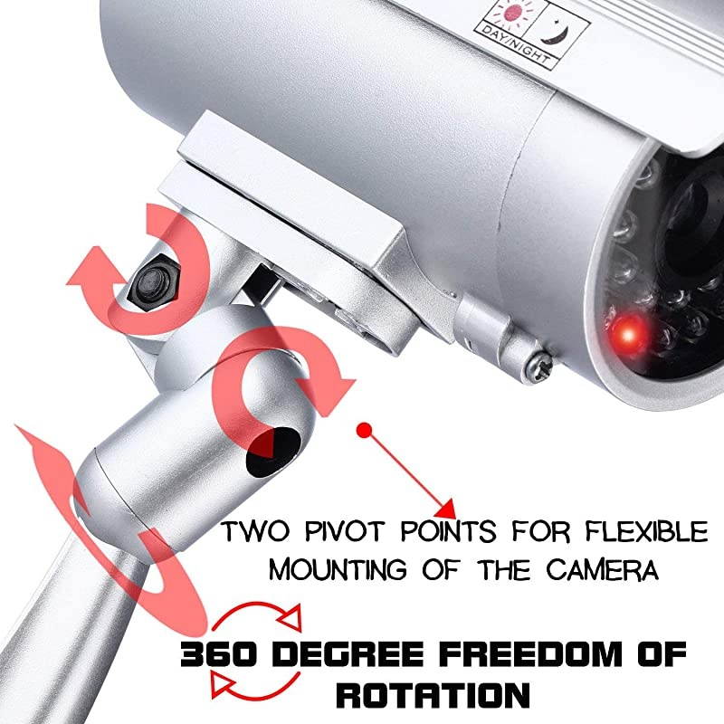 Dummy Security Camera Fake Cameras CCTV Surveillance System with Realistic Simulated LEDs for Home Security + Warning Sticker OutdoorIndoor Use 2 Pack