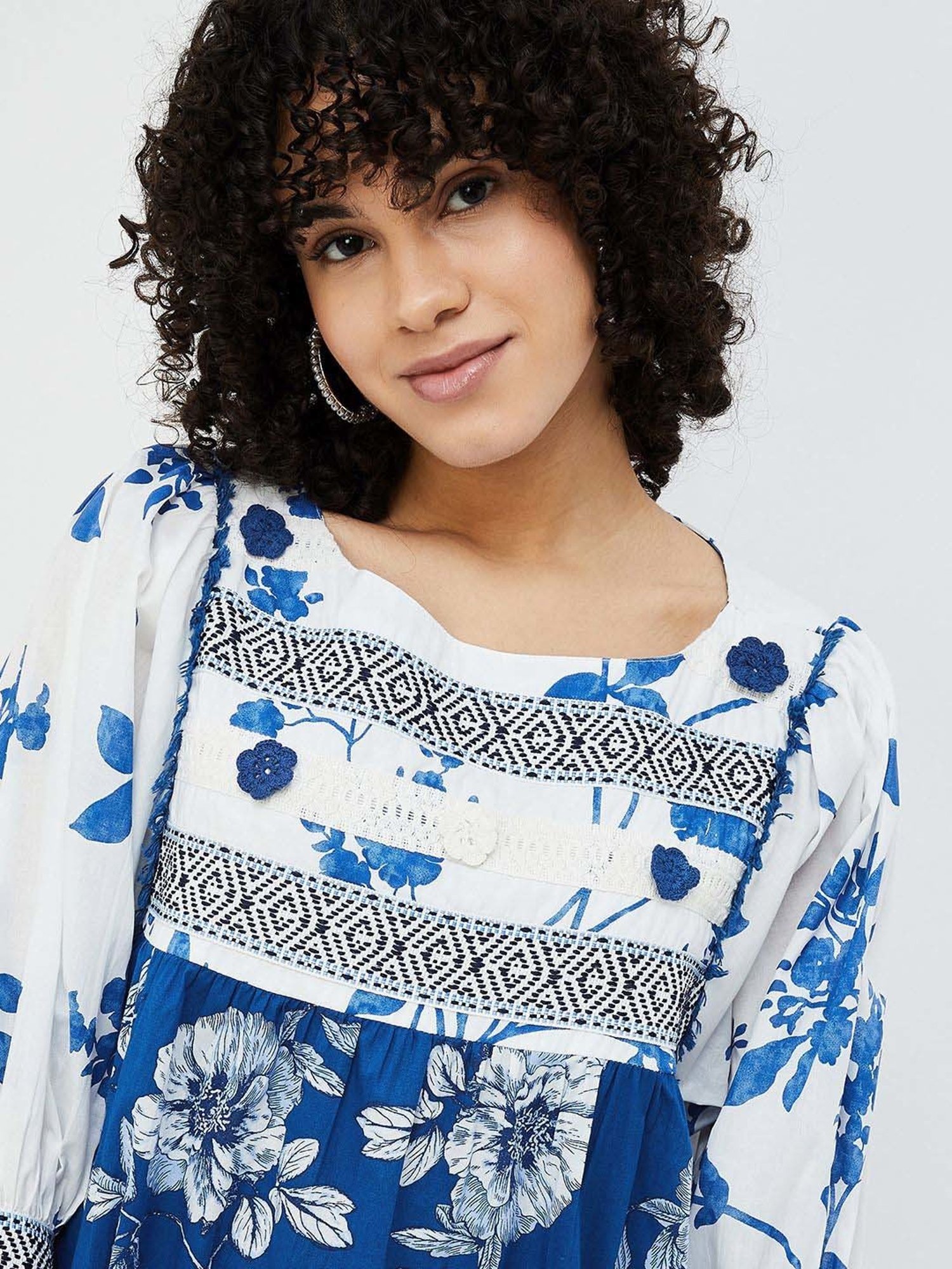 Colour Me by Melange Blue Cotton Printed Top