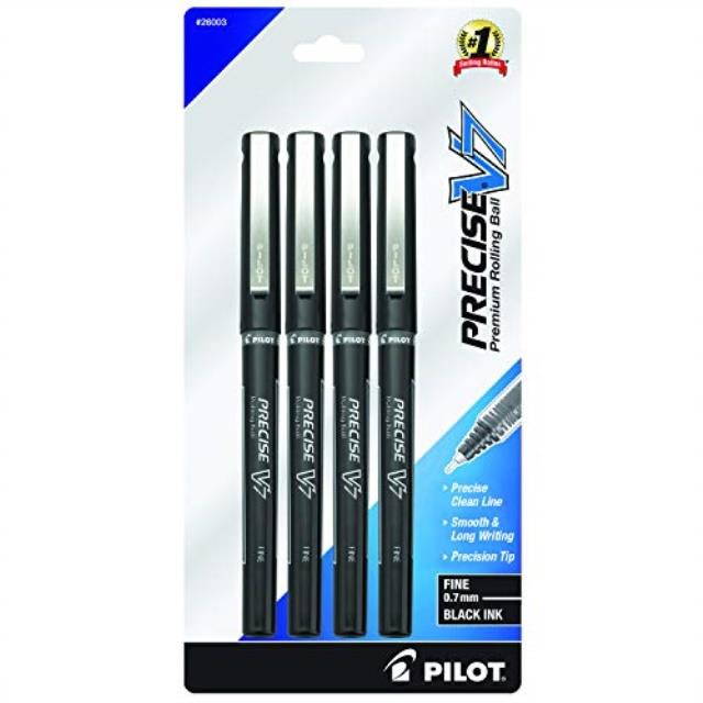 pilot precise v7 stick liquid ink rolling ball stick pens, fine point, black ink, 4pack 26003