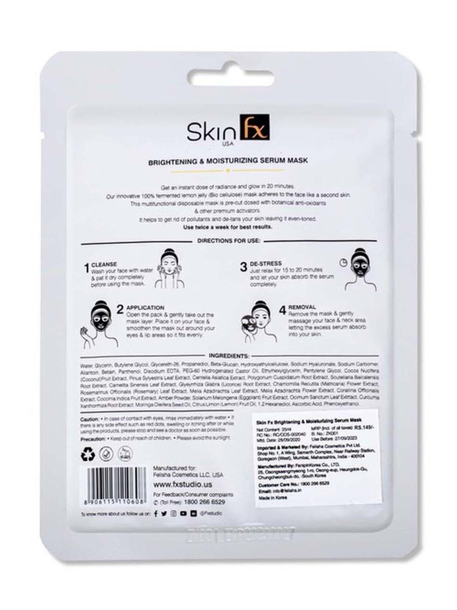 Skin Fx Lightening, Detan, Brightening and Moisturising Facial Serum Mask - Pack of 2