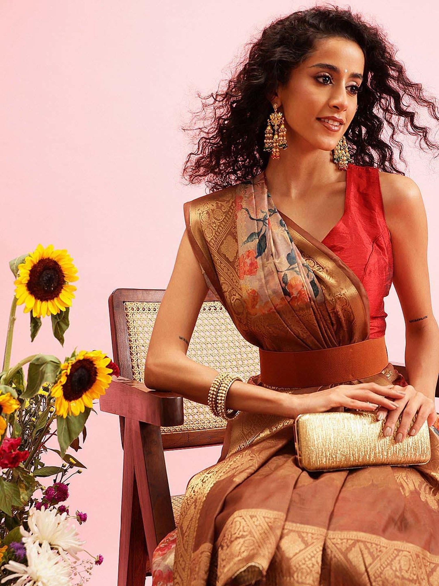 Silk Land Beige Cotton Printed Saree With Unstitched Blouse