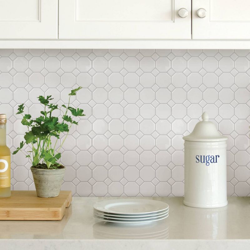Brewster Octagon Peel & Stick Backsplash Tile Paper White