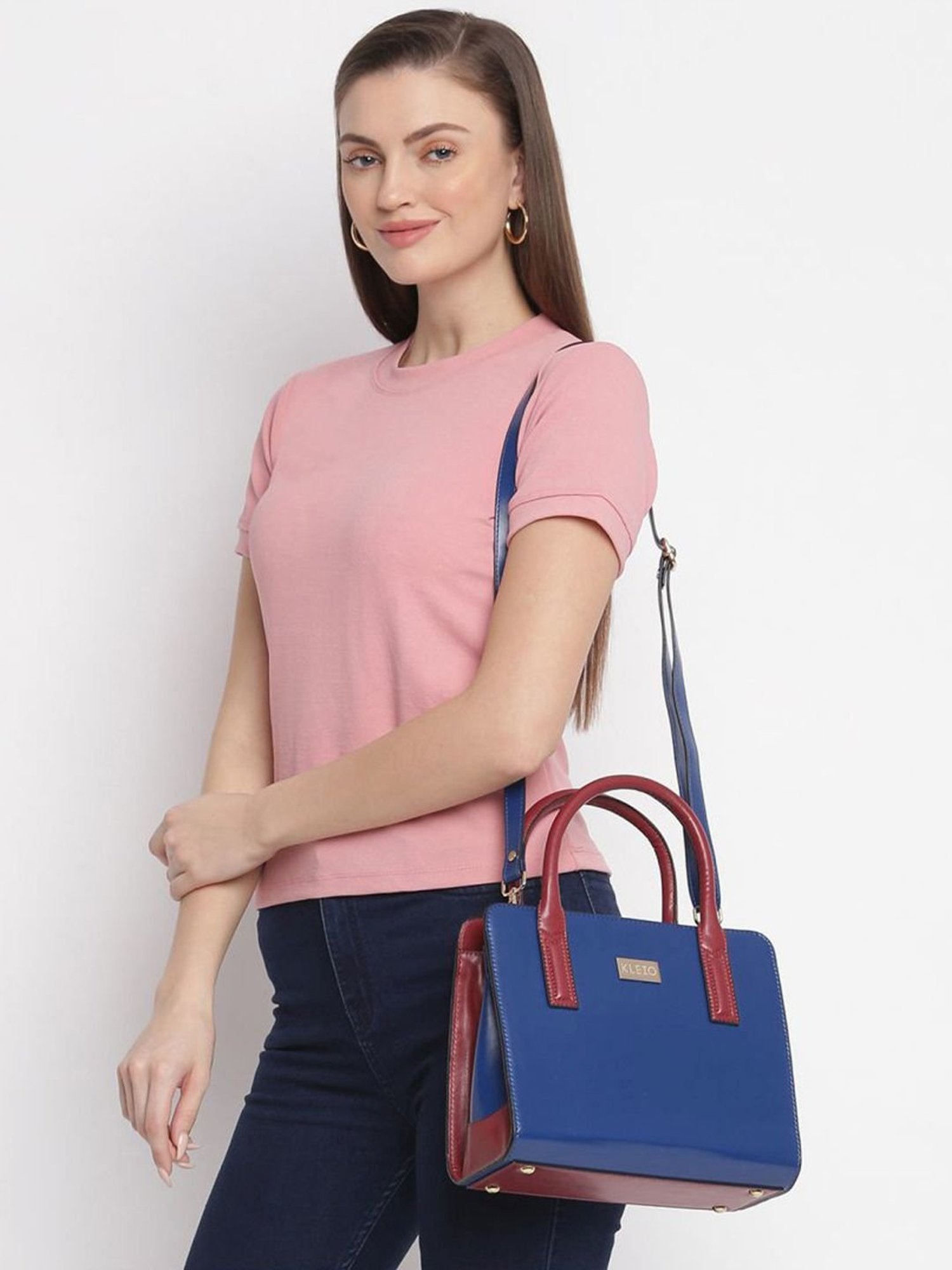 KLEIO Blue Solid Medium Handbag