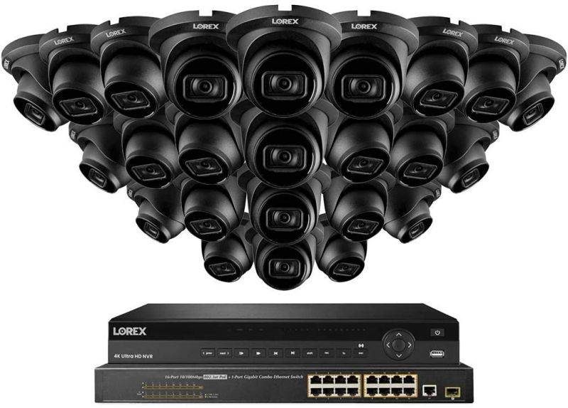 Lorex NC4K8F-3224BD 32 Channel 4K Surveillance System with N882A38B 8TB 4K Fusion NVR, 16 Port ACCLPS263B POE Switch and 24 LNE9242B 30FPS 8MP Audio Dome Cameras