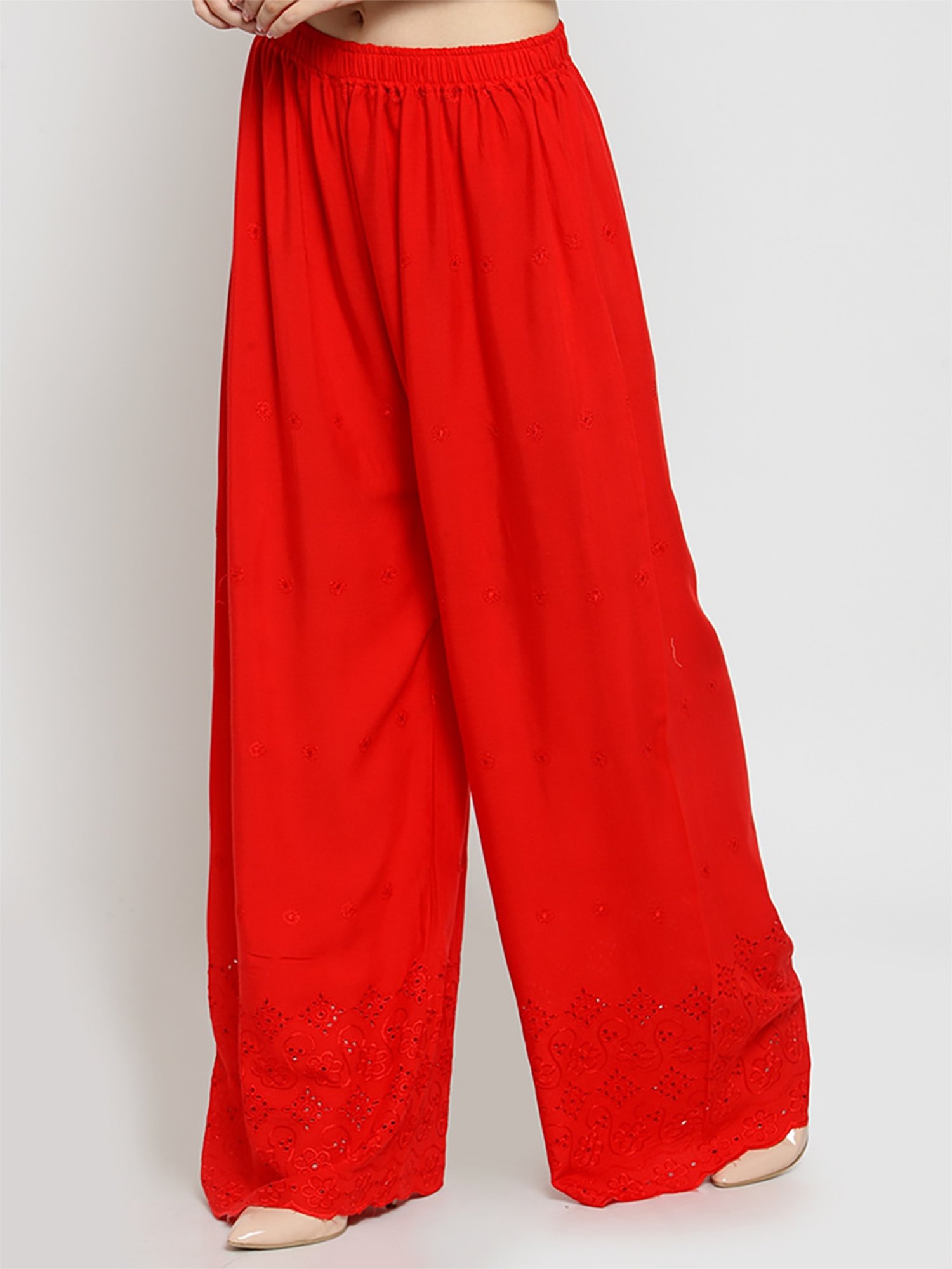Castle Red Embroidered Palazzos
