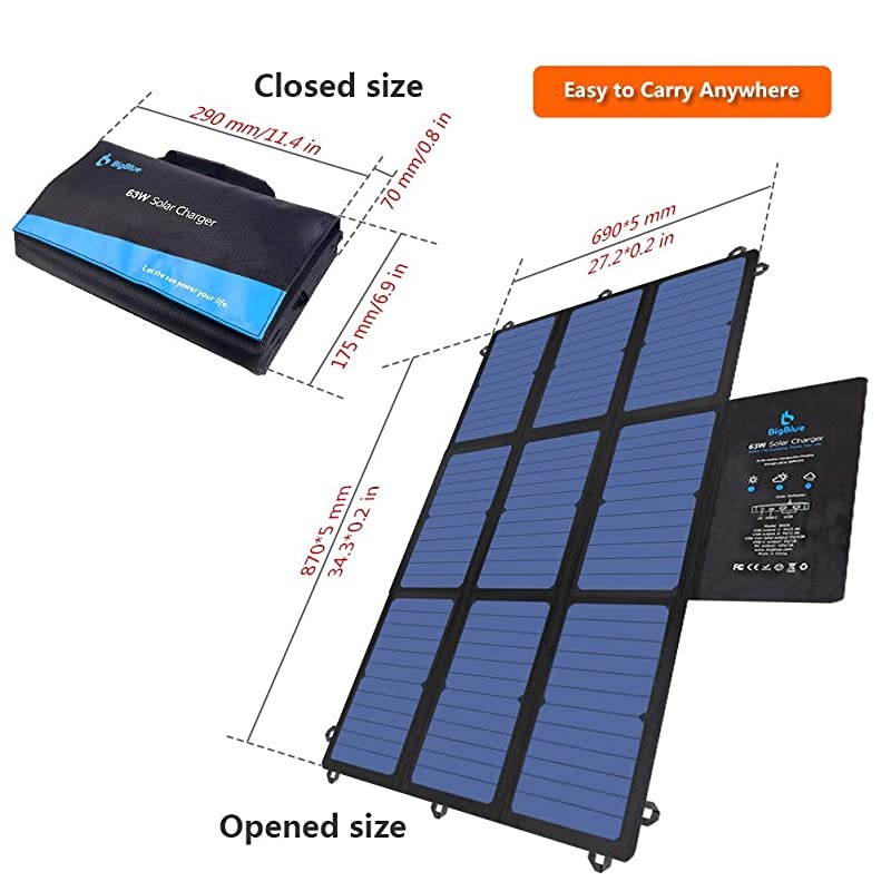 SunPower Solar Panel,  63W Portable Solar Charger for Camping (Dual 5V USB+19V DC Output+USB-C), Foldable Waterproof Solar Charger for Power Station, Phone, Tablet, iPad, 12V Boat/RV Battery