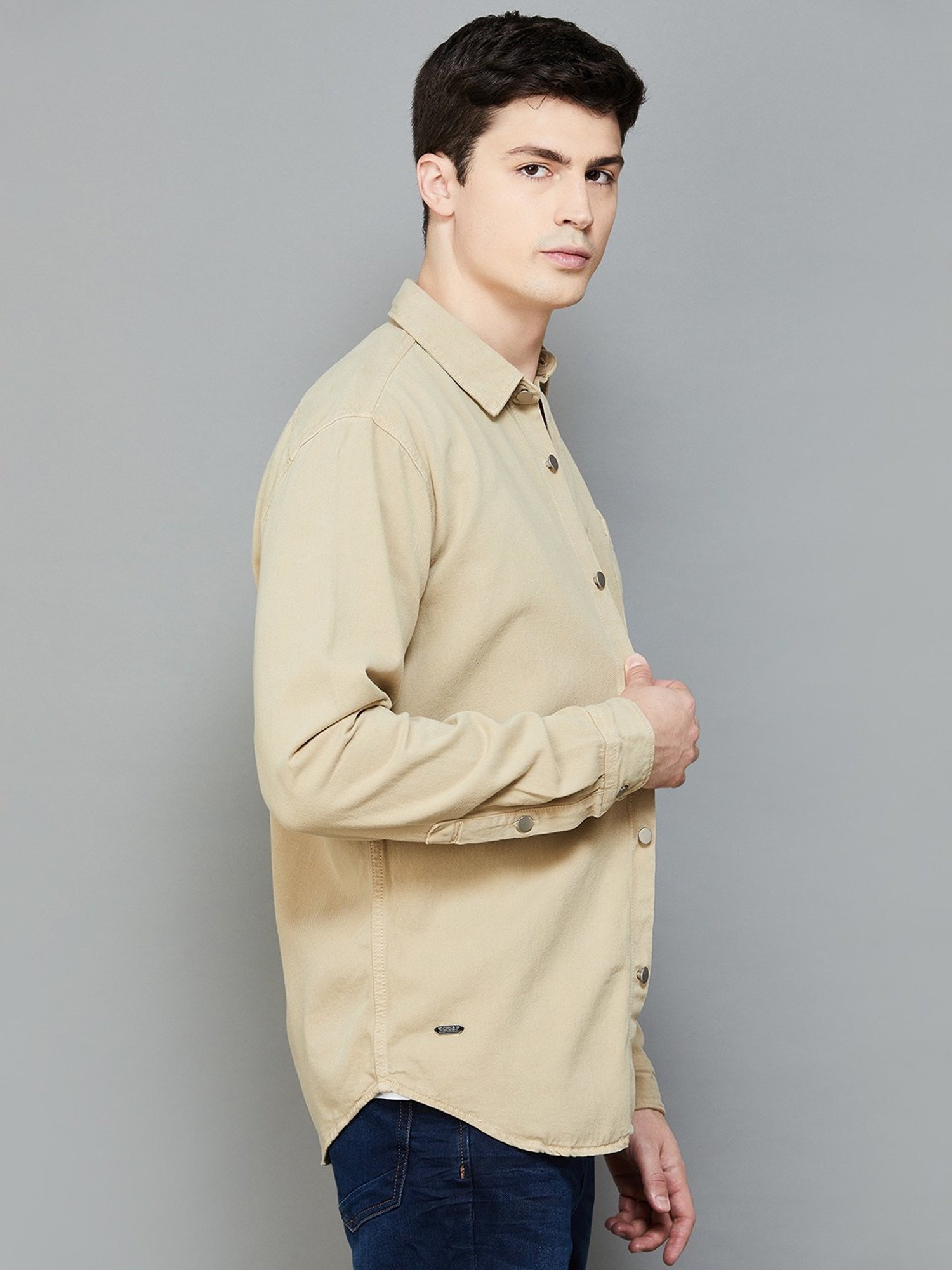 Forca by Lifestyle Beige Cotton Regular Fit Shackets