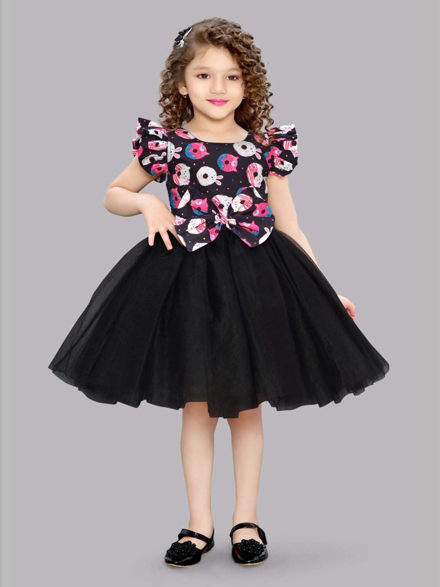 Pink Chick Kids Black Digital Print Dress