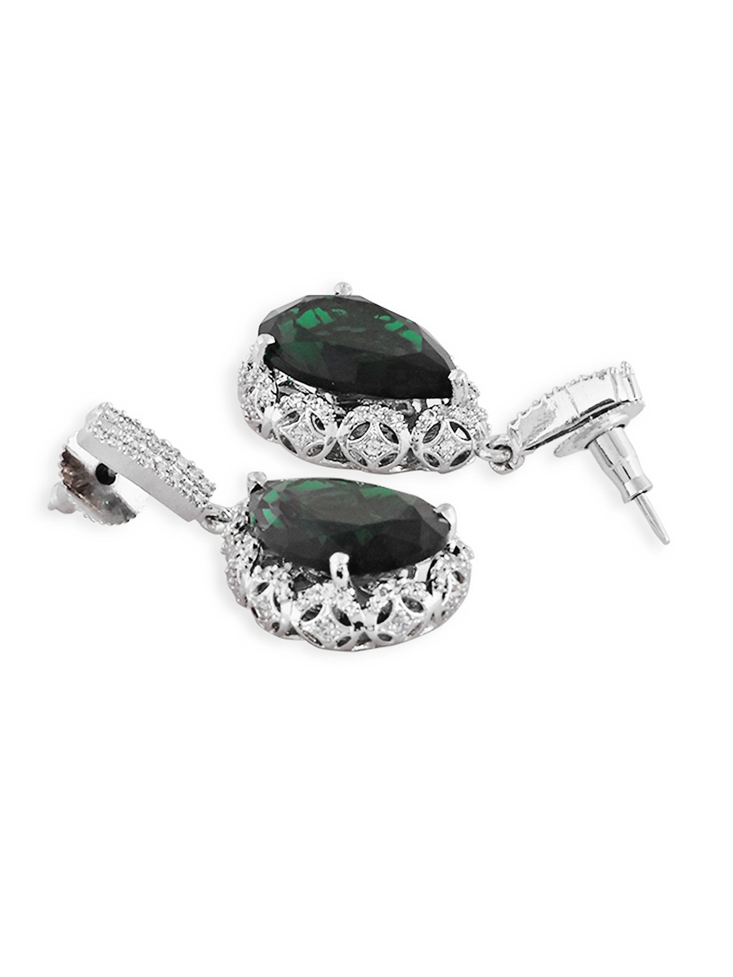 Abdesigns Silver Plated Emerald CZ Tear Drop Earrings