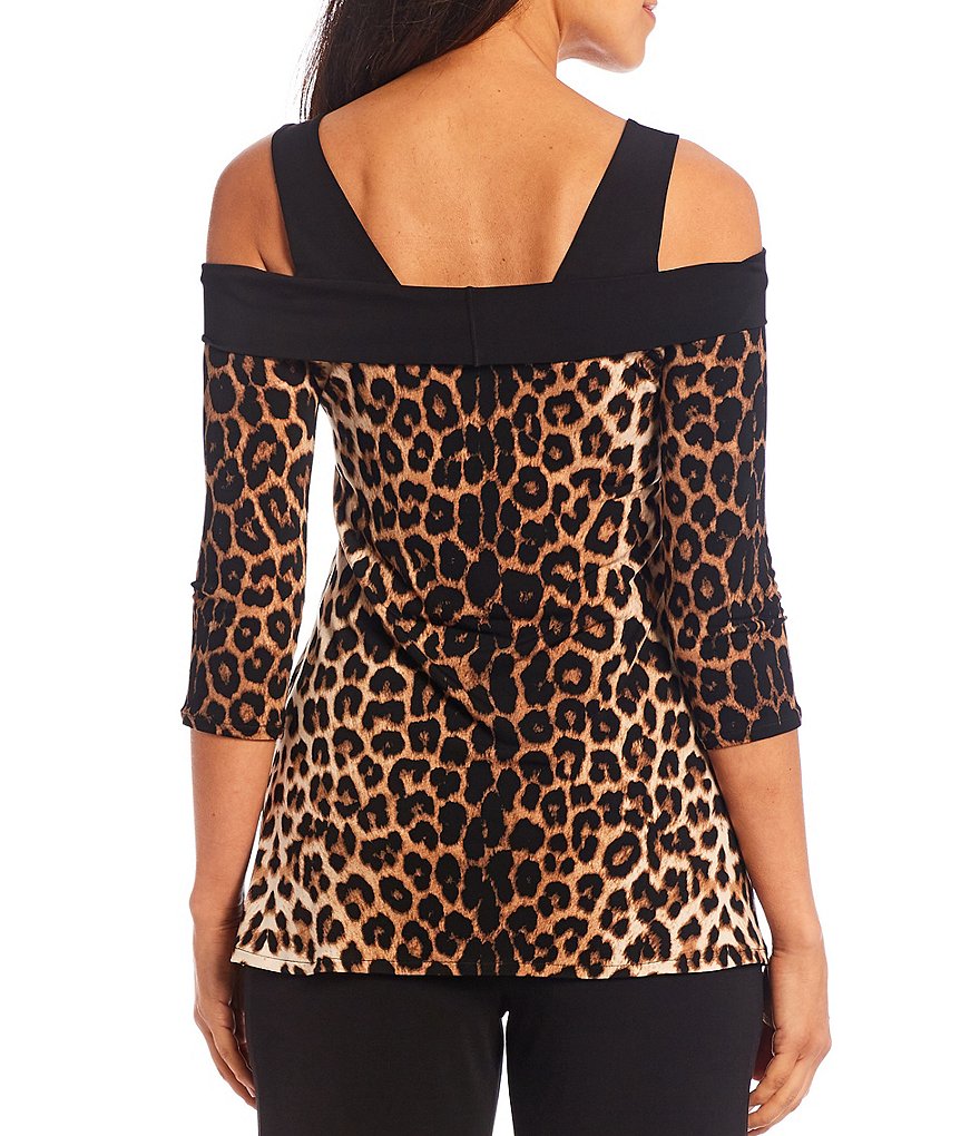 Eva Varro Leopard Print Off-the-Shoulder 3/4 Sleeve Coordinating Knit Tunic