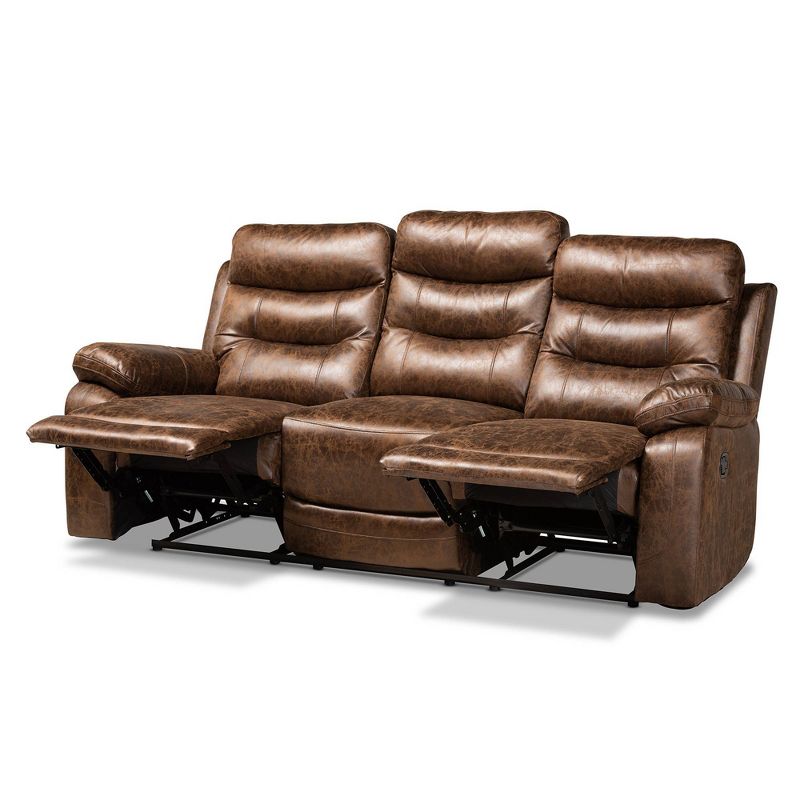 Beasely Faux Leather Upholstered 3 Seater Reclining Sofa Brown - Baxton Studio