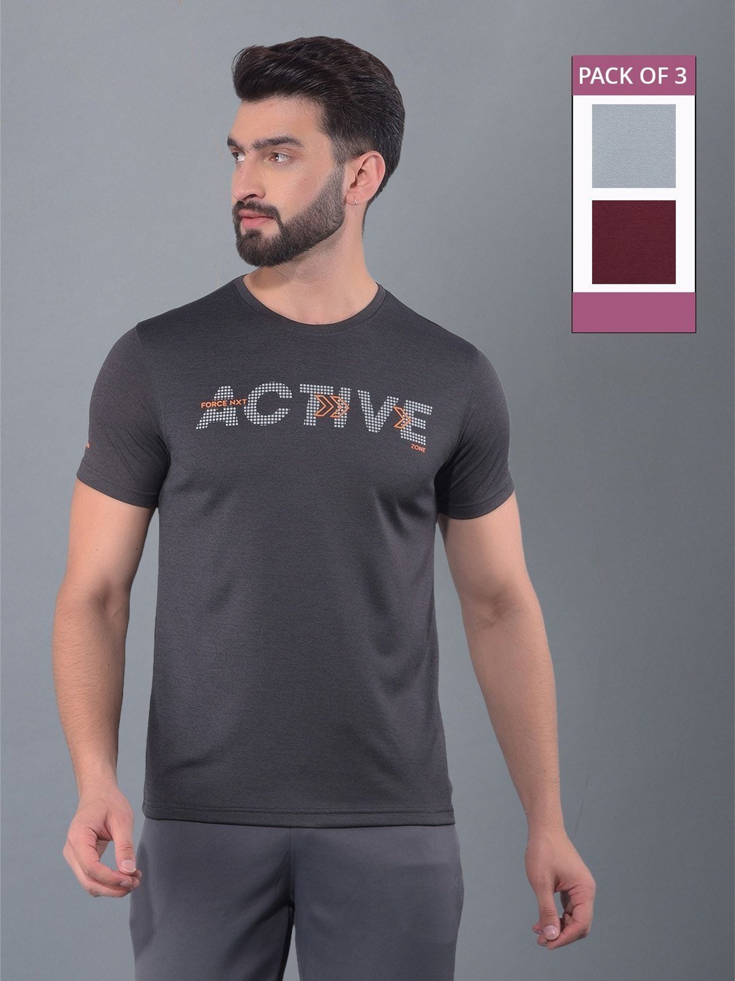 Force NXT Multicolored Regular Fit Printed Sports T-Shirt - Pack Of 3
