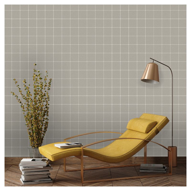 Devine Color Windowpane Plaid Peel & Stick Wallpaper Beige and White