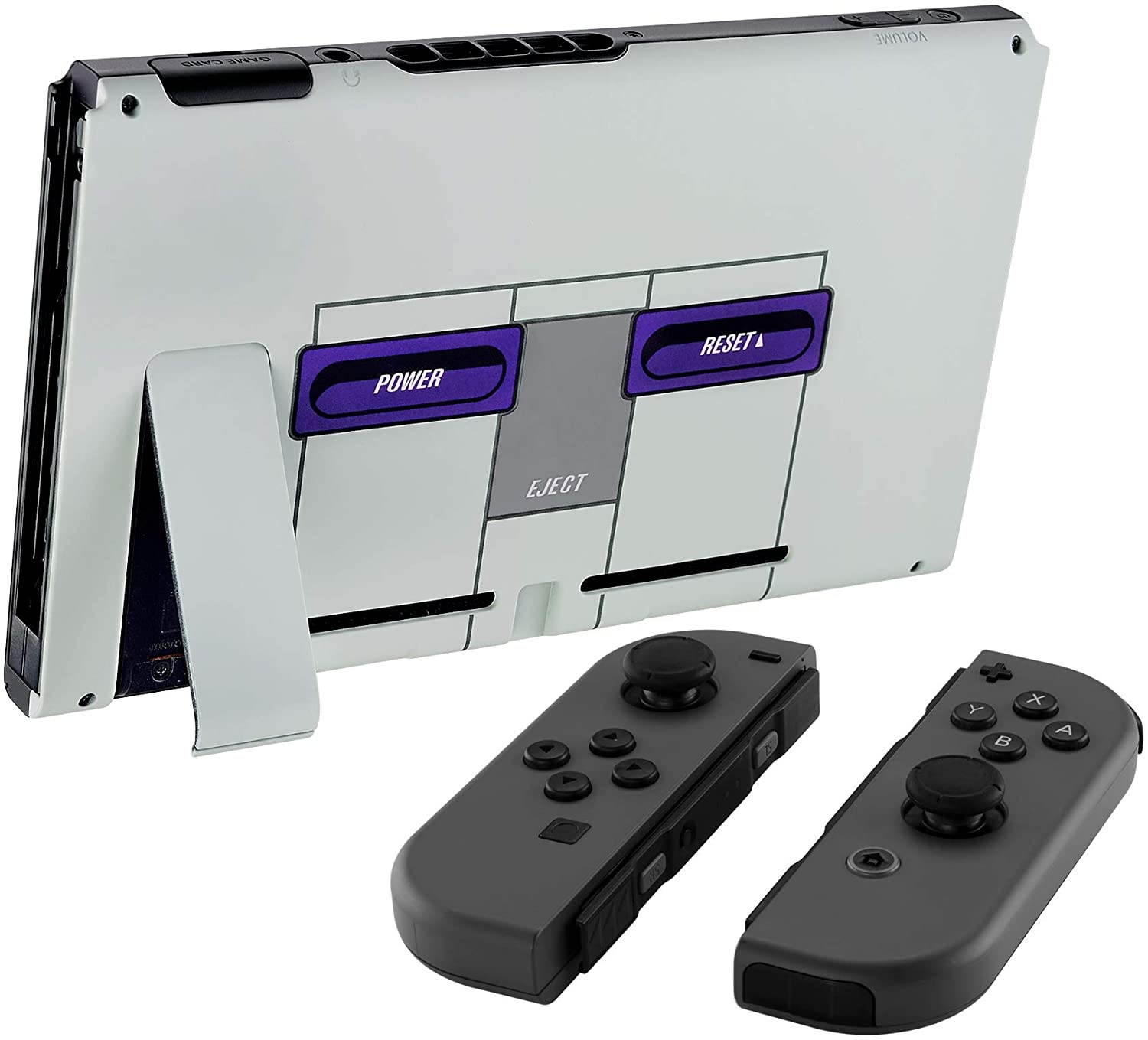 eXtremeRate Soft Touch Grip Classics SNES Style Console Back Plate DIY Replacement Housing Shell Case for Nintendo Switch Console with Kickstand &ndash; JoyCon Shell NOT Included