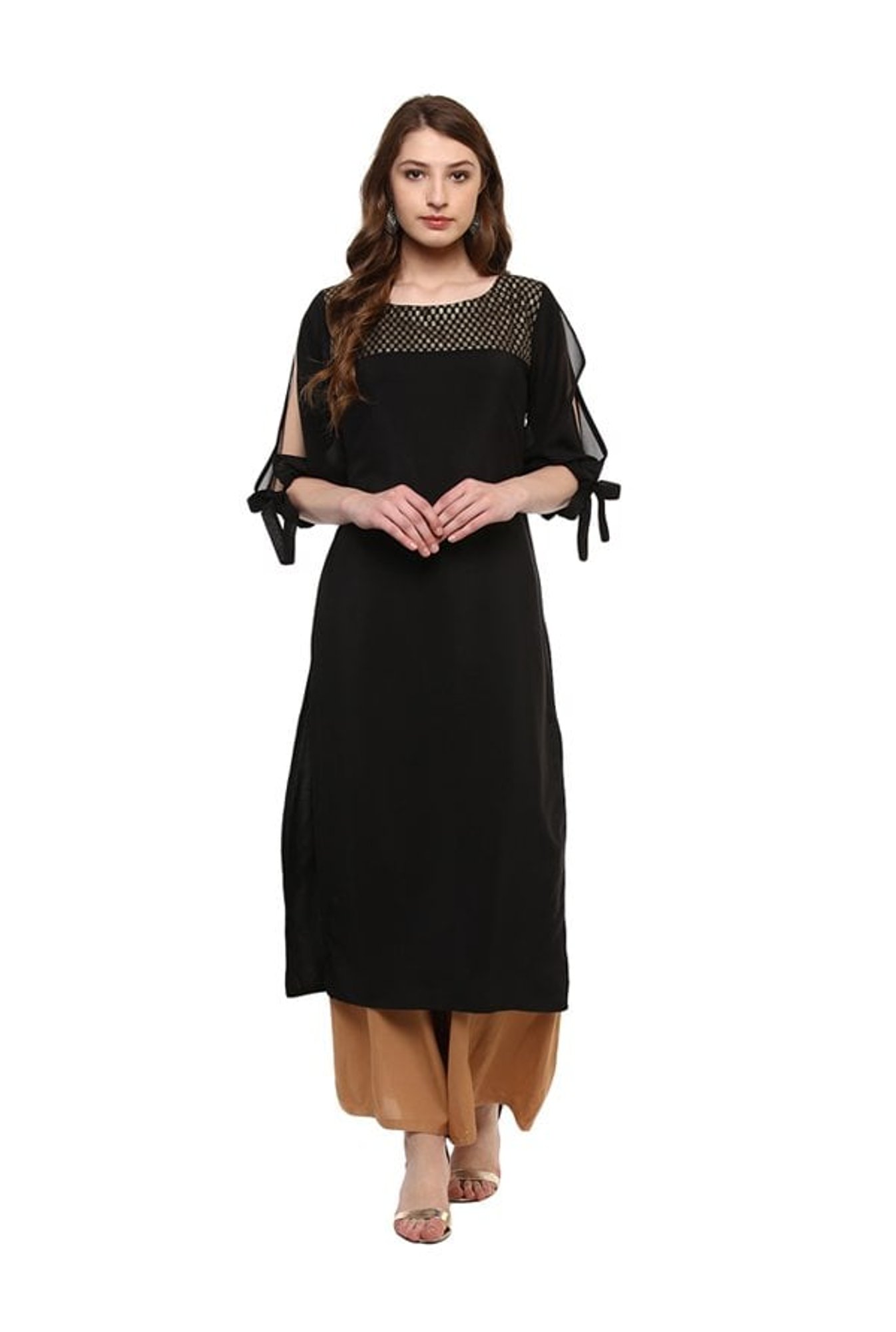 Ziyaa Black Printed Crepe Kurta
