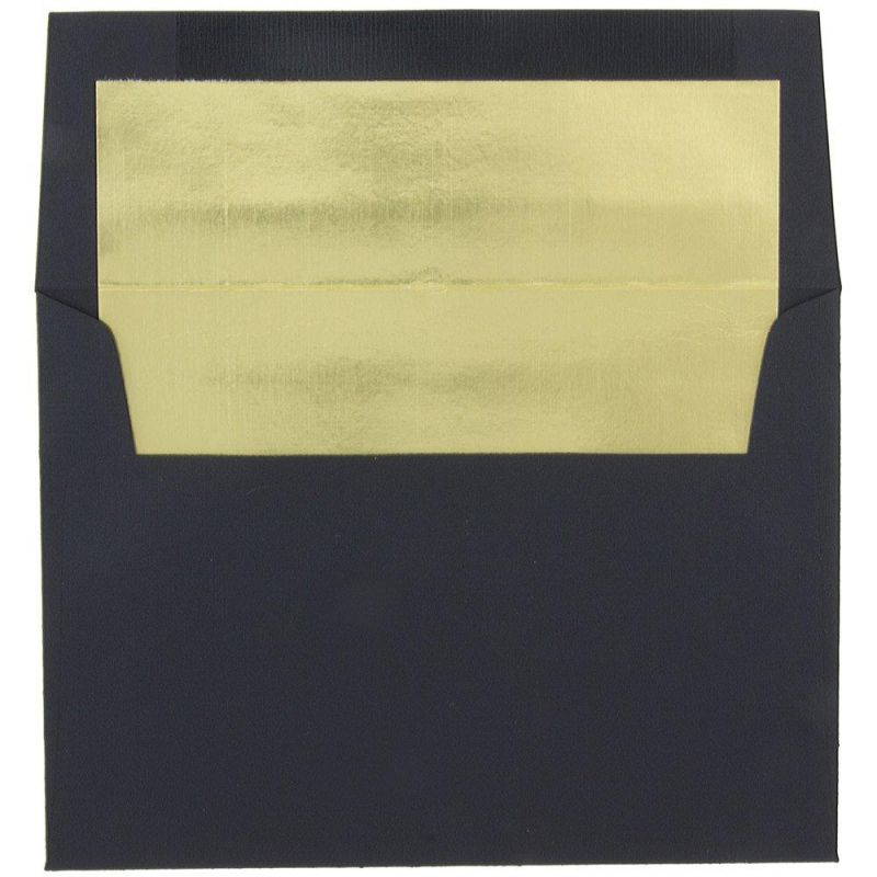 JAM PAPER A7 Foil Lined Invitation Envelopes - 5 1/4 x 7 1/4 - Black Linen with Gold Foil - 25/Pack