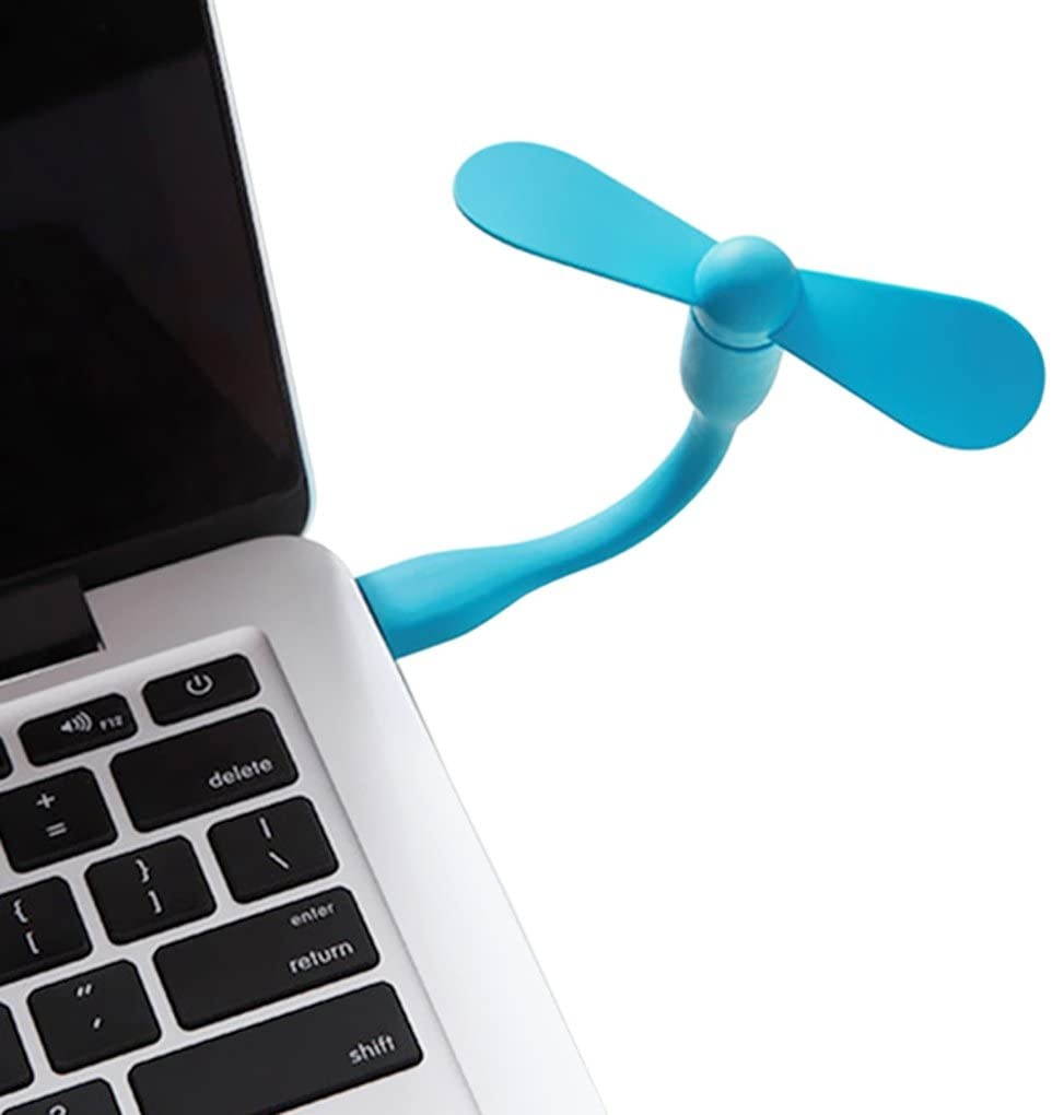 Greenery BXT Low Noise Mini Portable Lightweight Two Blades USB Computer Laptop Adjustable Bent Mobile Fan Notebook Netbook Tablet Power Bank Powered Summer Cooling Fan Cooler Blue