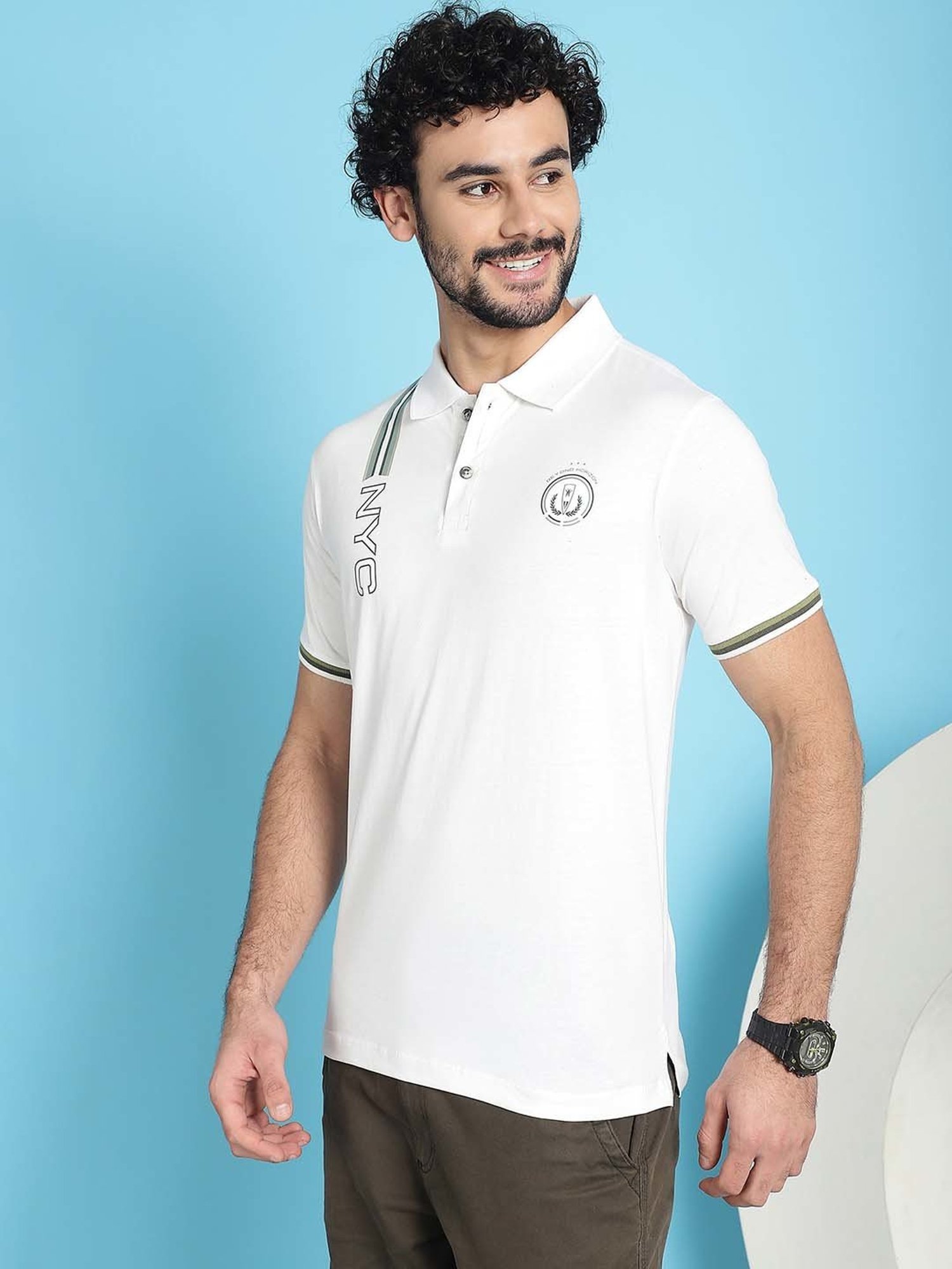 Venitian- Forbidden Clothing White Slim Fit Printed Polo T-Shirt