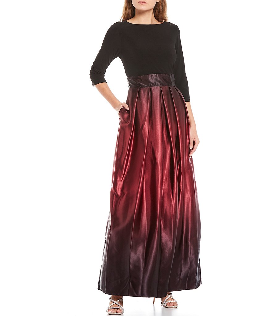 Ignite Evenings Ombre Satin 3/4 Sleeve Ball Gown