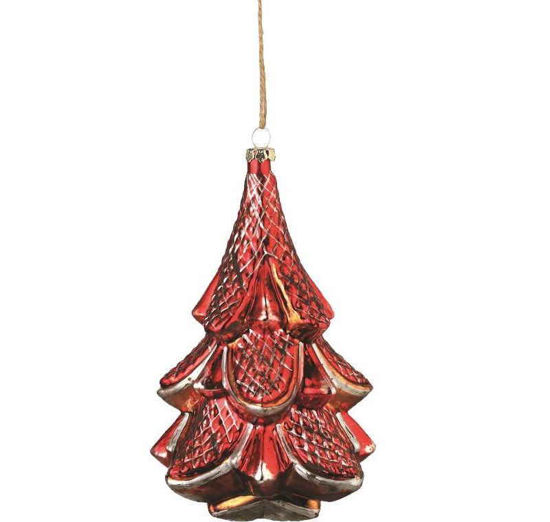 Napa Home and Garden 6" Weathered Glass Vintage Christmas Tree Christmas Ornament - Red/Silver