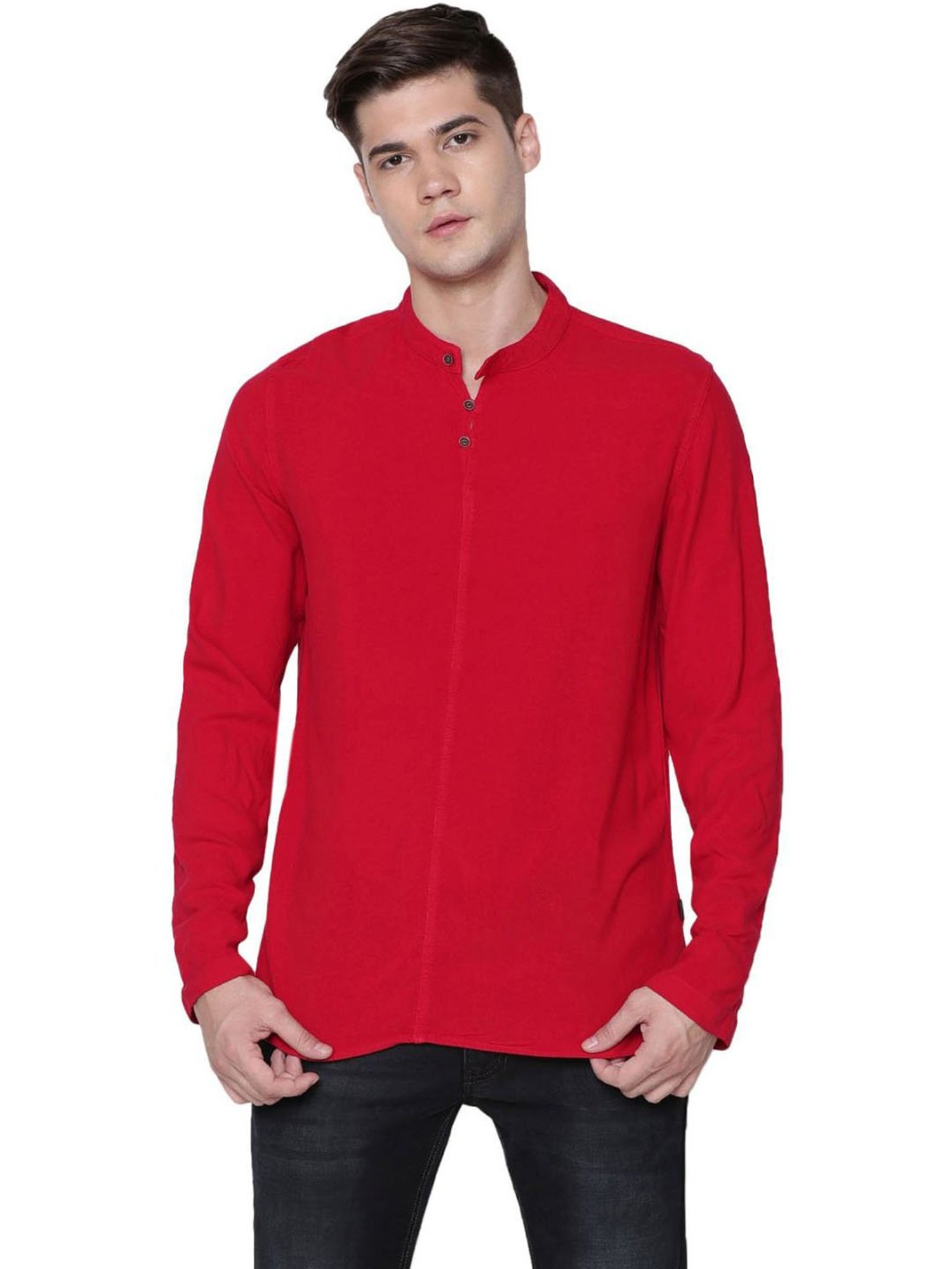 Identiti Red Tapered Fit Short Kurta