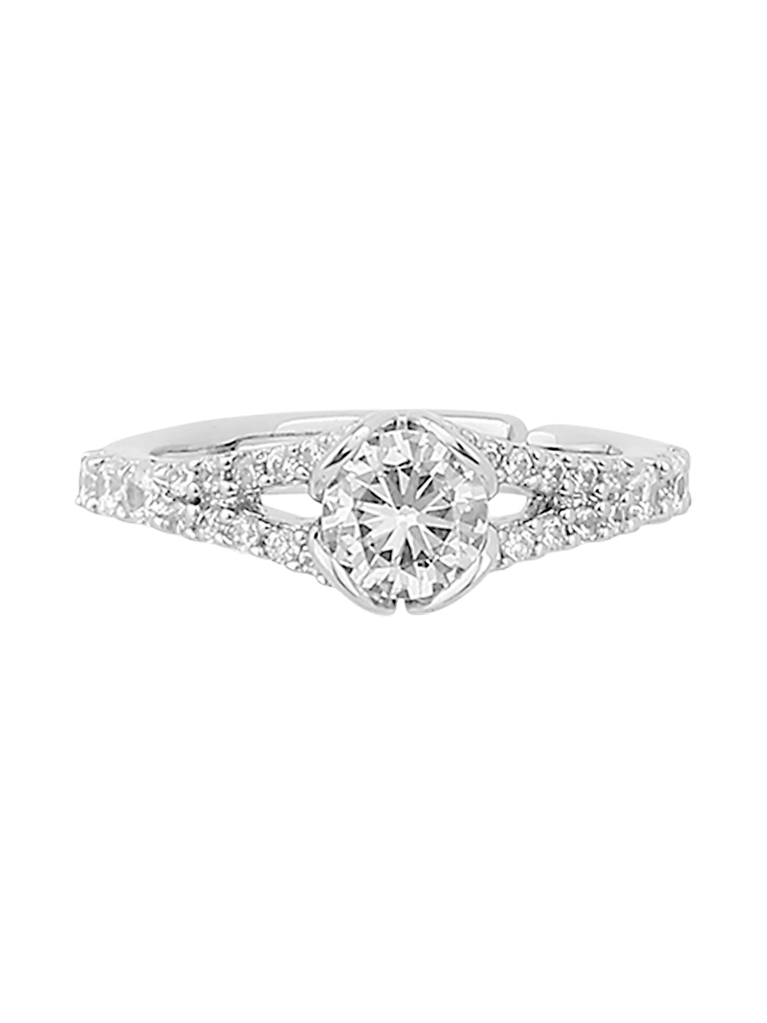 Lilly & Sparkle Brass Rhodium Plated Adjustable Finger Ring with CZ Stone