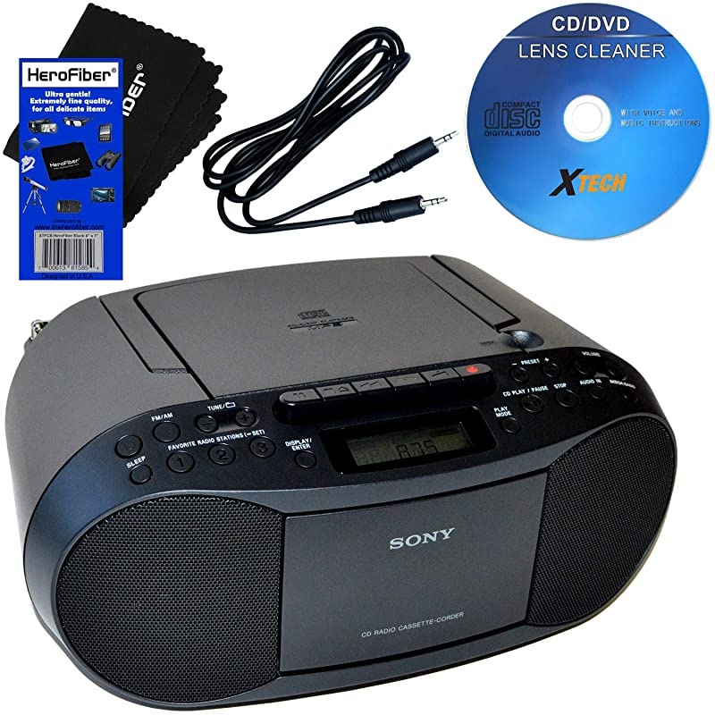 CD Player Boombox CDCDRCDRW Portable wBluetooth USB AMFM Radio Aux LineInput Headset Jack Foldable Carrying Handle and LED Light Phantom Black