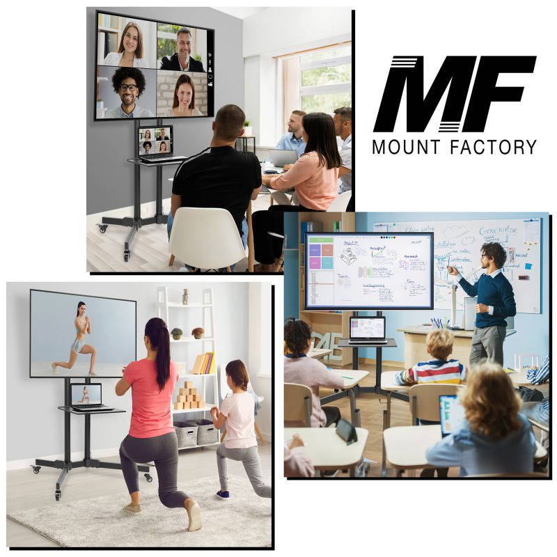 Mount Factory Rolling TV Stand Mobile TV Cart for 32-65 inch Plasma Screen, LED, LCD, OLED, Curved TV's - Mount Universal with Wheels