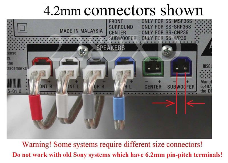 6 Home Theater Speaker Wires/Cables / Cords for Select Sony Samsung Pioneer Toshiba etc. 6 PCs; Total 86ft; 4.2mm Connector (Plug); 18 AWG Wire;