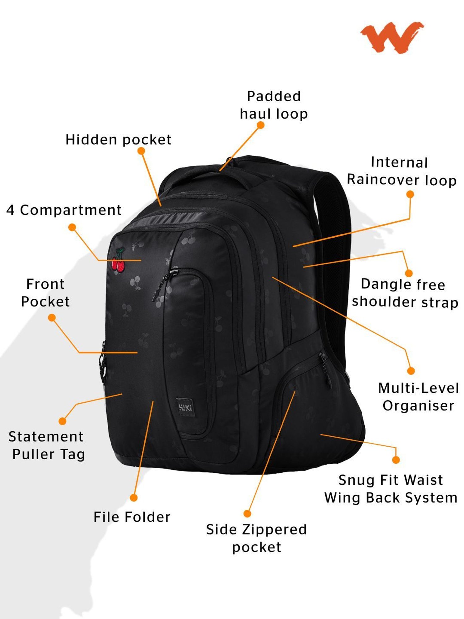 Wiki Back to School 4 Black Polyester Printed Backpack - 34 Ltrs