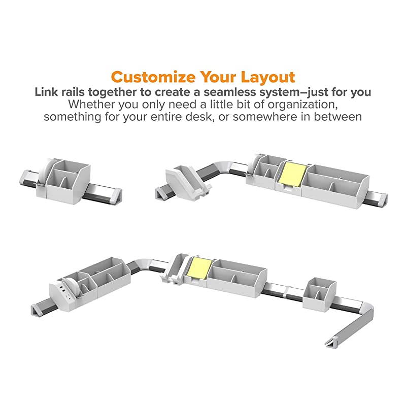 Konnect 5Piece Desktop Organizer Kit Includes Cable Management Rail Charging Phone Dock Tape Dispenser Sticky Notes Storage Bin Gray KTCKIT1Gray