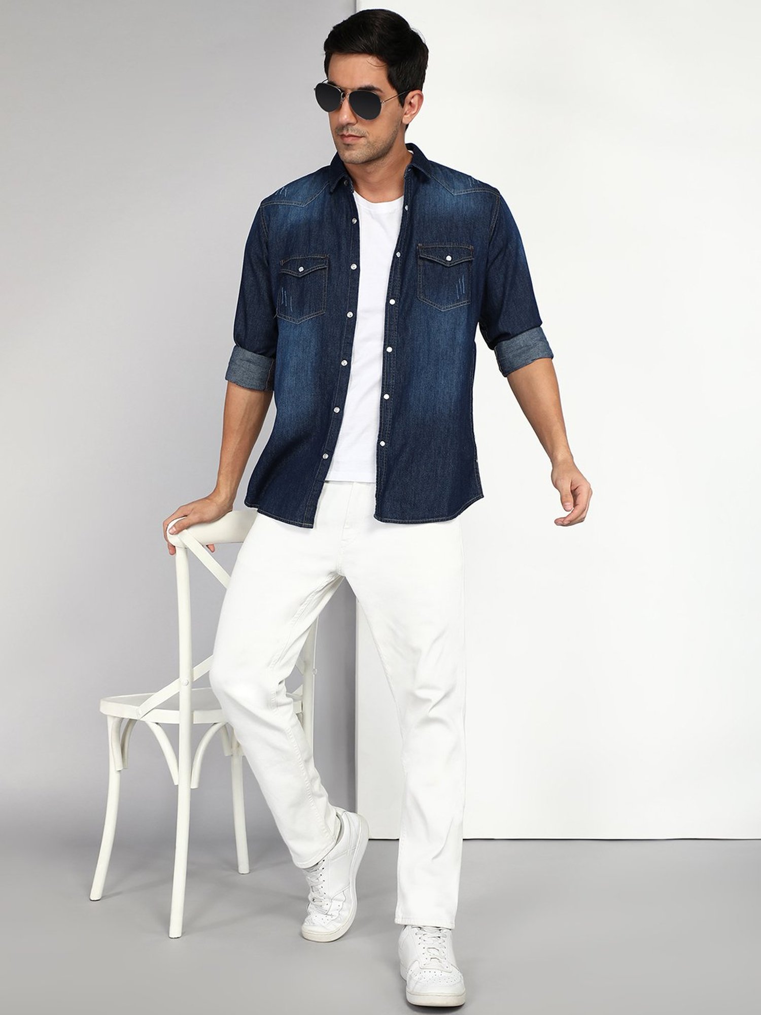 Kuons Avenue Dark Blue Slim Fit Denim Shirt