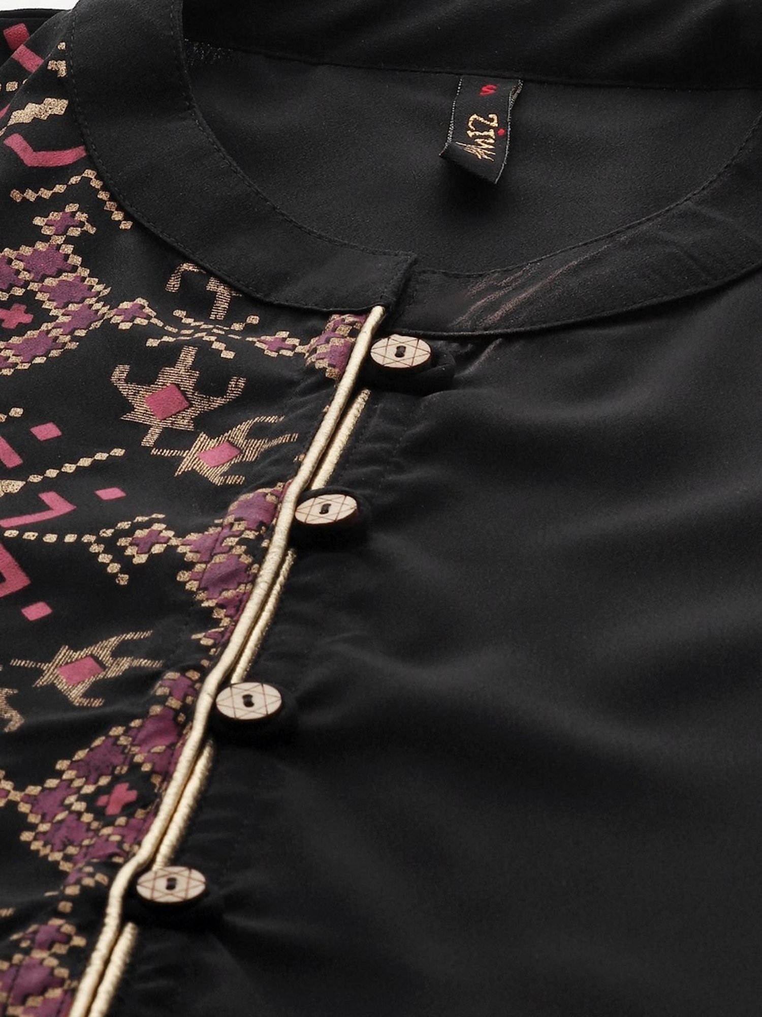 Ziyaa Black Printed Straight Kurta