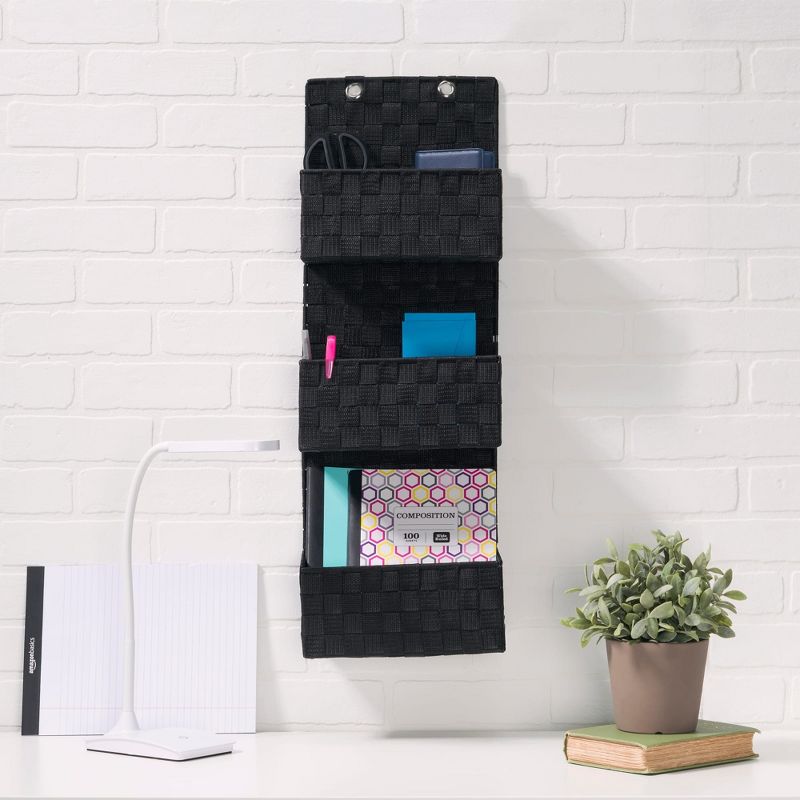 Home Basics 3 Tier  Polyester  Woven  Hanging Organizer, Black