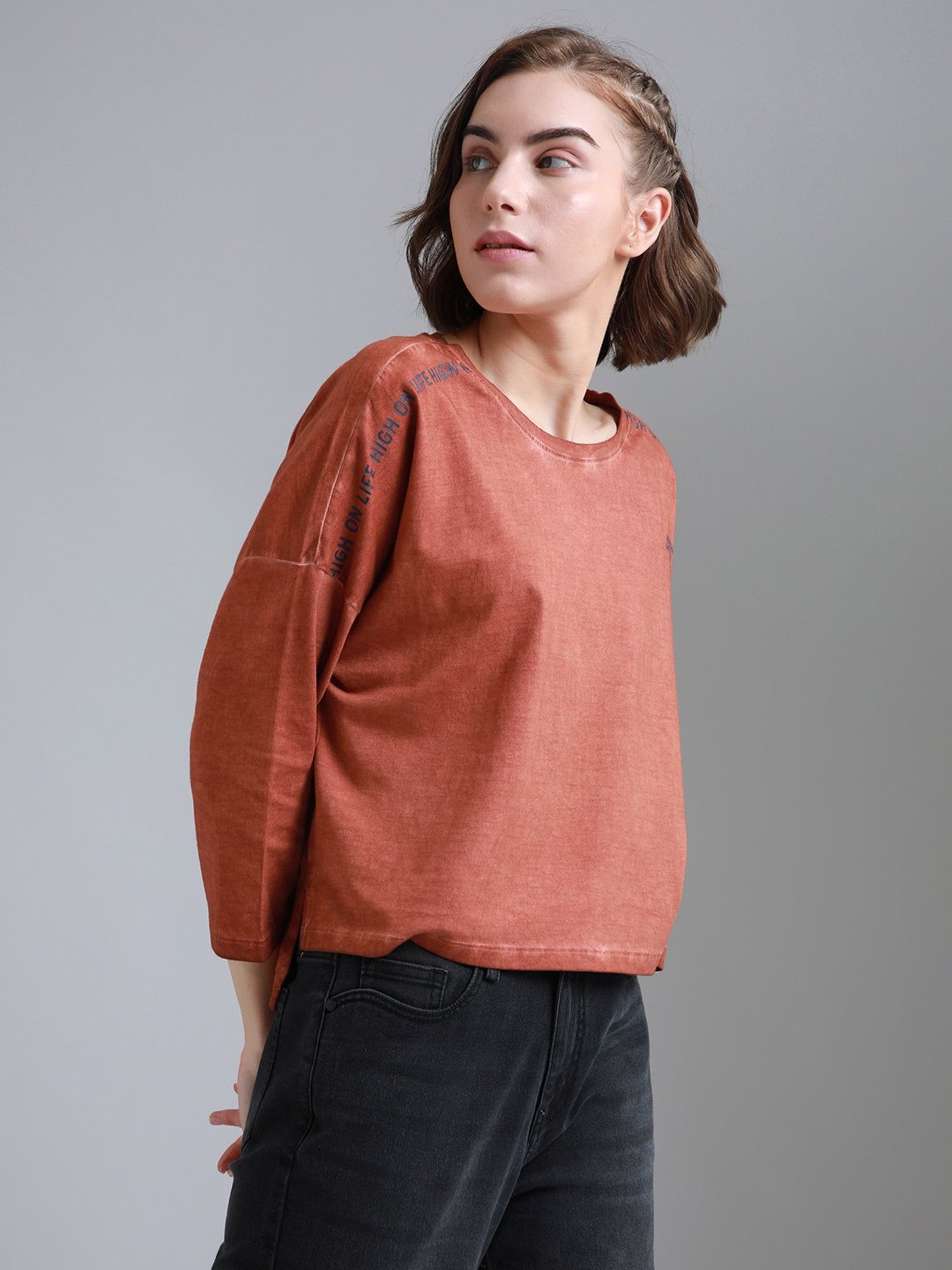 High Star Red Cotton Graphic Print T-Shirt