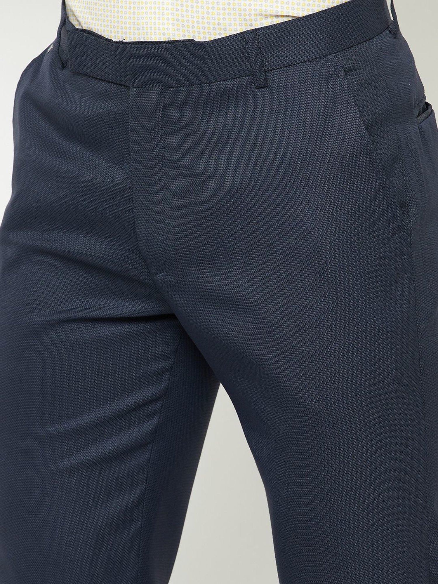 Cantabil Navy Blue Cotton Regular Fit Trousers