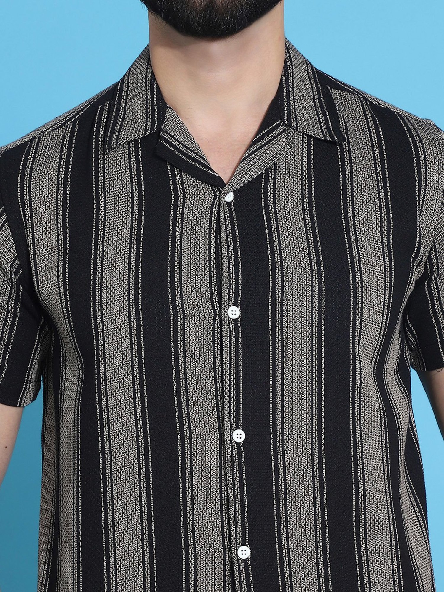 Indian Needle Black Regular Fit Striped Shirt