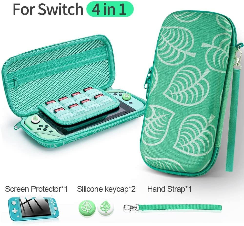 JINGDU Carrying Case for Nintendo Switch, Protective Portable Hard Shell Storage for Leaf Crossing NS Console,Travel Cover Bag with 8 Game Card Slots for Switch NS Games & Accessories for Girls Boys